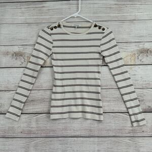 Frame‎ Denim Button Shoulder Striped Long Sleeve Top Women's XS White/Blue/Red